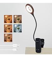 Akynite Clip on Reading Light for Headboard, 5 Colors &amp; 5 Brightness, Flexible Neck Desk Lamp Cli...
