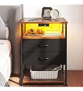 AODK Night Stand with Charging Station, End Table for Bedroom Tall Nightstand with Drawers, Small...