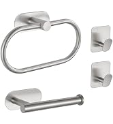 Self-Adhesive Bathroom Hardware Set, Towel Ring, Toilet Paper Holder and 2 Towel Hooks for Kitche...