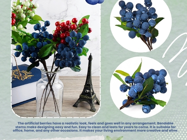 Set of 4 Decorative Lifelike Artificial Blueberries - Dark Blue