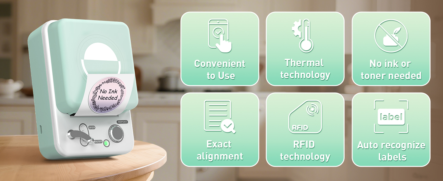 Thermal technology - No ink or toner needed; RFID technology - Auto recognize labels