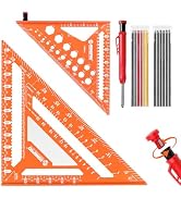2pcs Rafter Square, 12-inch &amp; 7-inch Carpenter Sqaure Set withWoodworking Pencil, Carpenter Measu...