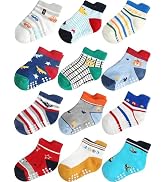 Aroveea Non Slip Grip Ankle Baby Socks 12 Pack for Toddler Boys and Girls Kids,Infant Cute Cotton...