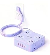 Extension Cord with Multiple Outlets, SMALLRT Flat Plug Power Strip, 6.5FT Power Strips with USB ...
