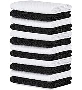 Dish Cloth Towels [12x12] Black and White Dobby Weave Kitchen Dish Towels, Soft and Real Absorben...