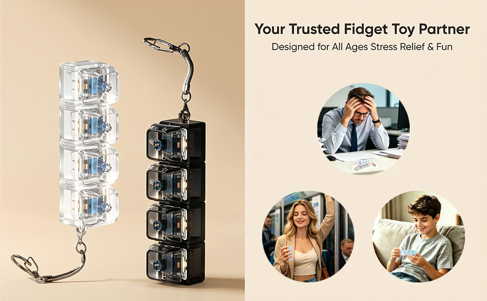 Mixed Color Fidget Keyboard Keychain for Stress Relief