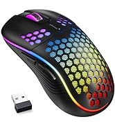 Wireless Gaming Mouse Honeycomb 2.4G USB Cordless Mouse RGB Rechargeable PC Game Mice with 7-Colo...