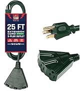 Lone Star 3 Outlet Outdoor Extension Cord 25 ft, 16/3 Weatherproof 25’ Green Extension Cord with ...