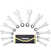 Yashong 12-Piece Stubby 8-19mm Metric Ratcheting Wrench Set, Professional Chrome Vanadium Steel R...