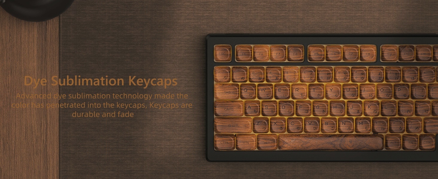 Womier PBT Keycaps - MOA Keycaps 75 Percent, Wood Dye-Sublimation Custom Keyboard Key Cap