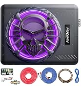 10" 1200W Slim Under Seat Powered Car Subwoofer, Car/Truck Audio subwoofer and amp Package,Pure B...