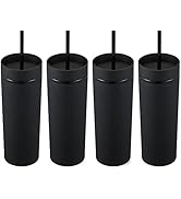 MEWAY 20oz Skinny Tumblers 4 Pack Double Wall Acrylic Tumbler with Lid and Straw,Matte Pastel Col...