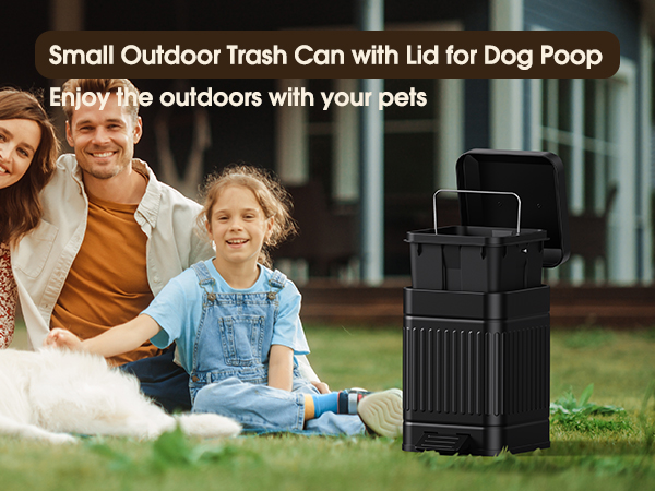 Small Qutdoor Trash Can with Lid for Dog Poop Enjoy the outdoors with your pets