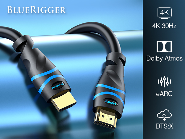 BLUERIGGER 4K HDMI Cable high speed HDR 18 Gbps HDCP 2.3 eARC high bandwidth braided lead 2.0b video