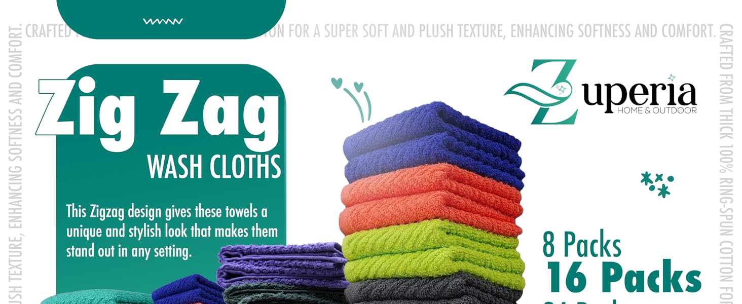 zig zag multicolor washcloth, washcloths for face use, 100% Ring spun cotton multipurpose washcloths