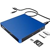 HATOKU External CD DVD Drive, USB 3.0 &amp; Type-C Portable Burner with SD/TF Card Reader and 2 USB P...
