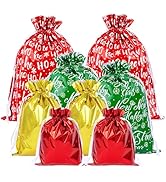 G2PLUS 20PCS Christmas Drawstring Gift Bags Assorted Sizes - 4 Designs Aluminum Foil Christmas Ba...