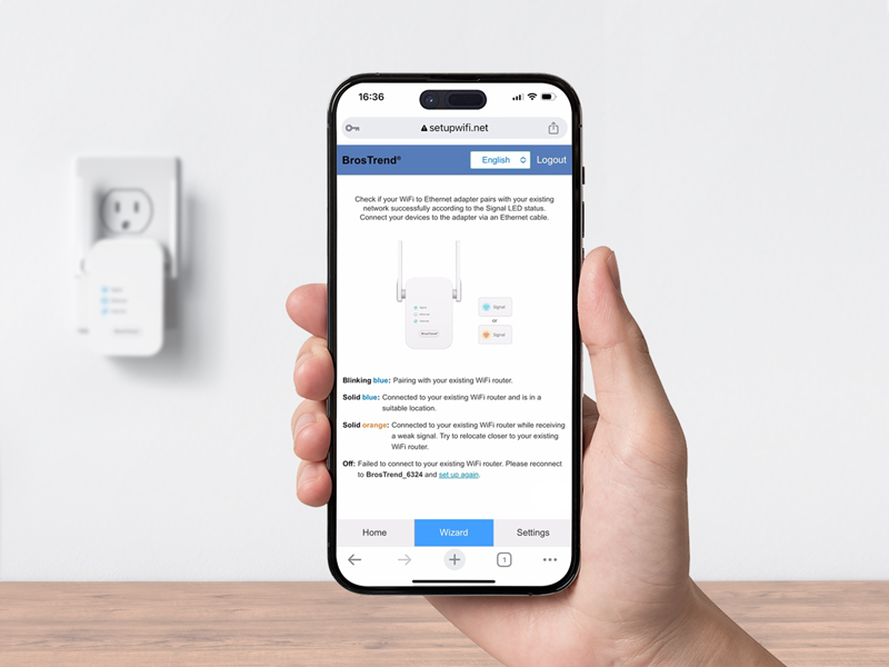 WiFi to Ethernet Adapter WEB UI Setup Use a WiFi Device and Log into the Management Page
