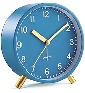 Azxb Analog Alarm Clock, Silent Non-Ticking with Night Light, Fashionable Round Metal Alarm Clock...
