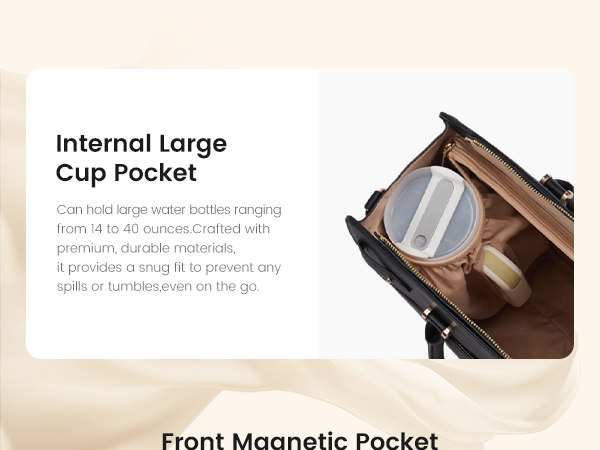 LOVEVOOK Laptop Bag: Internal large cup pocket securely holds 40oz water bottle to prevent spills.