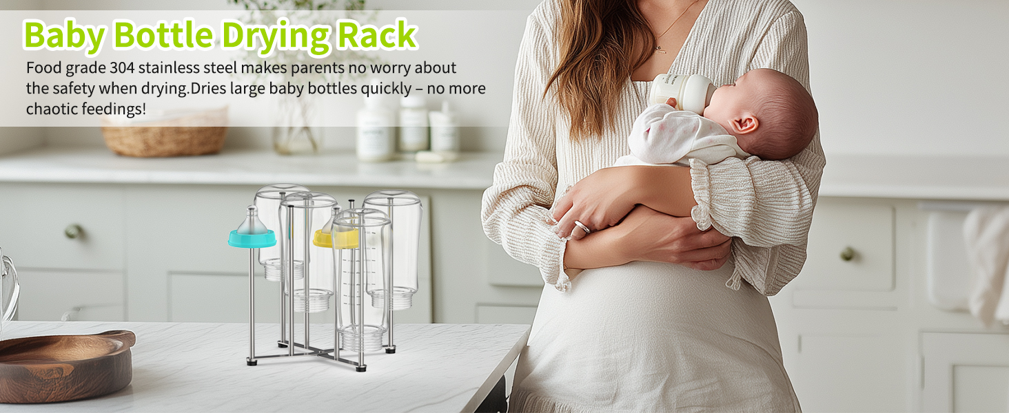 stainless steel drying rack for baby bottles on kitchen counter, rustproof and foldable design