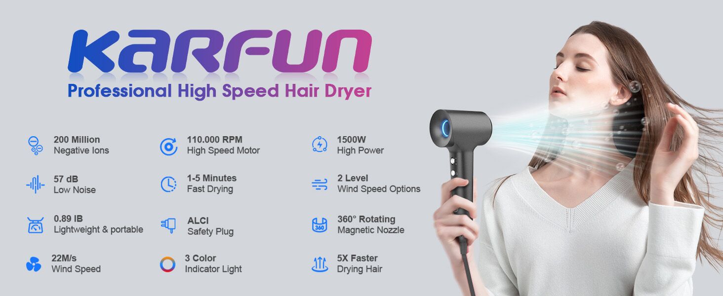 110000 RPM Hair Dryer, High-Speed Brushless Motor Fast Drying Blow Dryer, 57dB Low Noise Hair Dryer