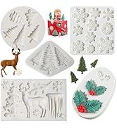 Christmas Fondant Mold Set of 5 Pieces- 3D Snowflake, Christmas Tree, Reindeer, Holly Leaf, Cupca...