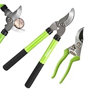 2Pcs High Carbon Steel Bypass Hand Loppers &amp; SK5 Pruning Shears Set | Pruners for Tree Trimming, ...