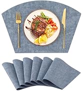 Homaxy Round Table Placemats Set of 6, Washable Wedge Shaped Faux Leather Table Mats, Wipeable Ki...