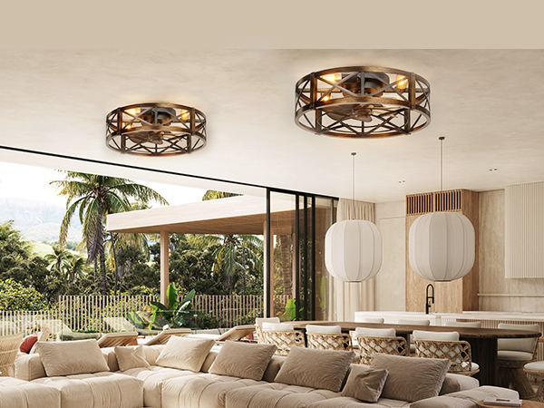 Caged Ceiling Fan with Light and Remote