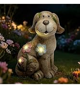 Smadeer Solar Dog Garden Statue with Light, Cute Outdoor Dog Decoration for Yard, Patio, Lawn Bal...
