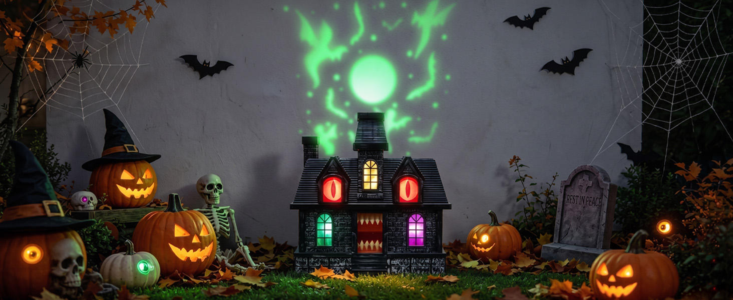 Halloween Projection Haunted House Decor, Colorful Lights
