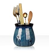 Ceramic Utensil Holder,Porcelain Utensil Crock Easy to Clean - 30oz (Gradient Blue)