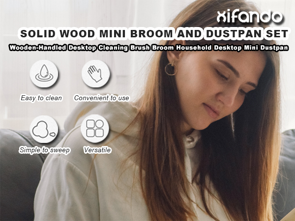 Xifando Mini Broom and Dustpan Set Compact Bamboo Handle Mini Dustpan Brush Small Dust Pan and Broom