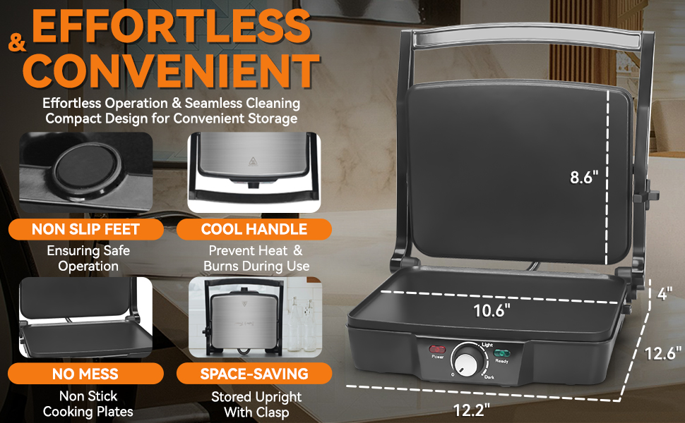 effortless convenient non slip feet cool handle non stick surface space saving