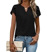 Zeagoo Tops for Women Textured Blouses Cap Short Sleeve V Neck Work Tshirt | Business causal tops...