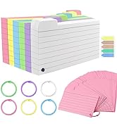 300 Pack Index Cards, 3" x 5" Ruled Index Cards with Ring, Colored Lined Flash Cards, Both Sides ...