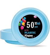 WELLIFE 10 Inch Plastic Plates Light Blue 50 Count Disposable Plate for Party, Large Big Plates f...