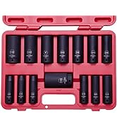 14 Piece MECHMAX Impact Socket Set 1/2 Inch Drive Deep SAE Sizes, 3/8-1-1/4 Inch 6 Point Chrome V...