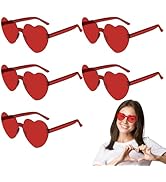 PLULON Heart Sunglasses for Women Pink Heart Glasses Valentine's Day Rimless Heart Shaped Sunglas...