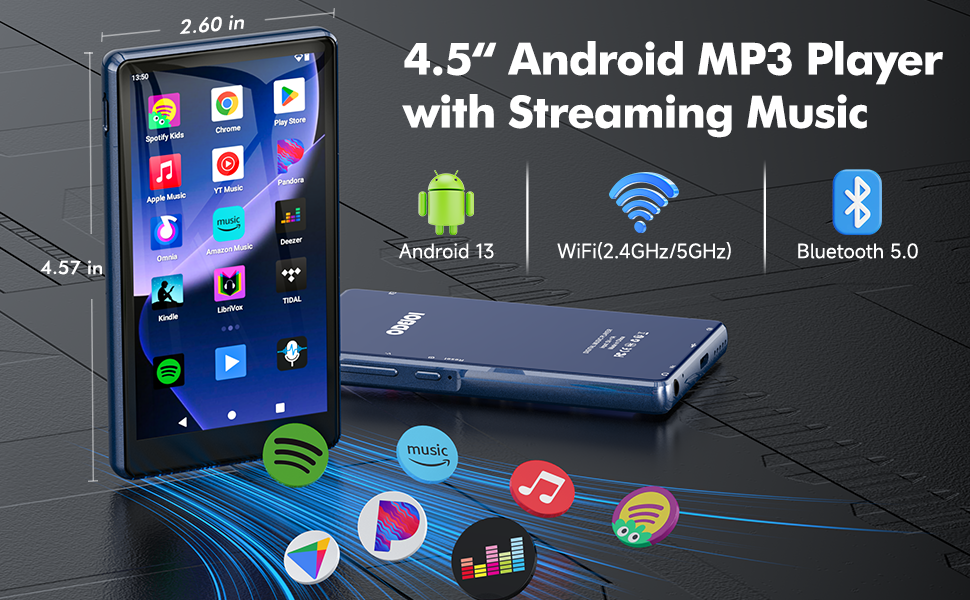 Spotify MP3 Player with Bluetooth and WiFi Google Play Parental Control HiFi Audio Voice Recorder