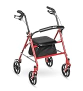Drive Medical 10257RD-1 4 Wheel Rollator Walker With Seat, Steel Rolling Walker, Height Adjustabl...