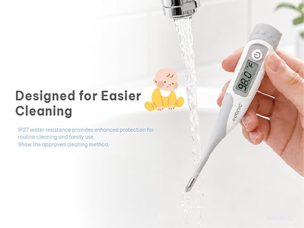GEONIC B127 digital thermometer featuring a flexible tip, fever alert, and easy-to-read display.