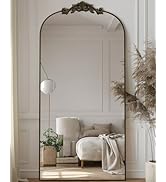 Arched Full Length Mirror, 71"x28" Floor Mirror Freestanding with Carved Metal Frame &amp; Bottom Art...