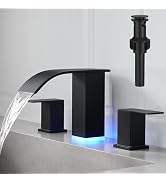RUMOSE LED Bathroom Faucets Set Matte Black 8 inch Bathroom Sink Faucet 3 Hole with Pop Up Drain ...