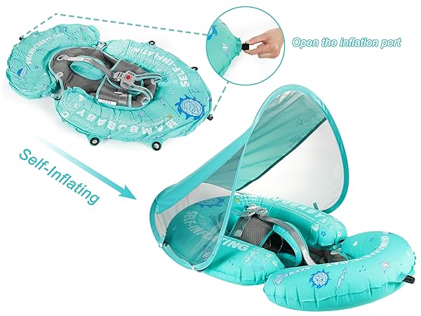 HECCEI Mambobaby Self-Inflating Baby Pool Floats Hammock with Canopy