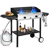 Llamaviva 2 Burner Outdoor Gas Burner with Side Shelves, Auto-ignition &amp; Regulator, 150,000 BTU P...