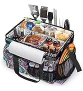 HODRANT Large Grill Utensil Caddy with Paper Towel Holder, Collapsible Picnic Bag Organizer for B...