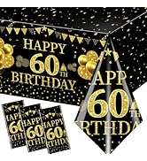 Pymurod 3Pcs 60th Birthday Tablecloth Decorations 60 Year Old Birthday Decorations Black Gold Hap...