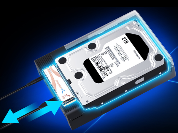 hdd enclosure with transparent cover, dual bay sata dock with power adapter